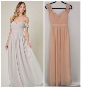 MANIJU blush off the shoulder chiffon maxi dress pastel orange/ peach Size S